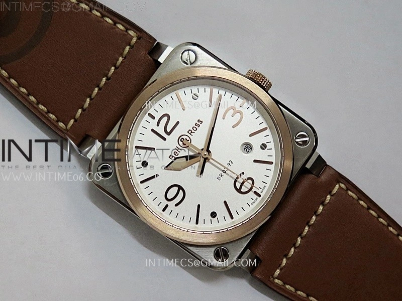 BR03A 41mm SS RG B12 Best Edition White Dial on Brown Leather Strap MIYOTA 9015