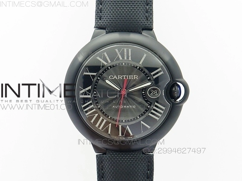 Ballon Bleu 42mm DLC Best Edition Black Dial on Black Nylon Leather Strap A2824