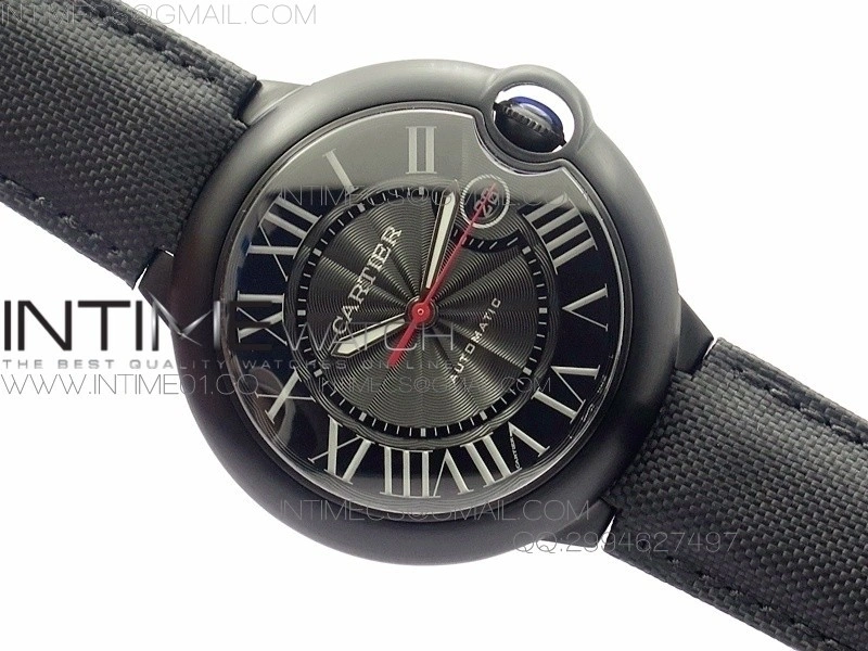 Ballon Bleu 42mm DLC Best Edition Black Dial on Black Nylon Leather Strap A2824
