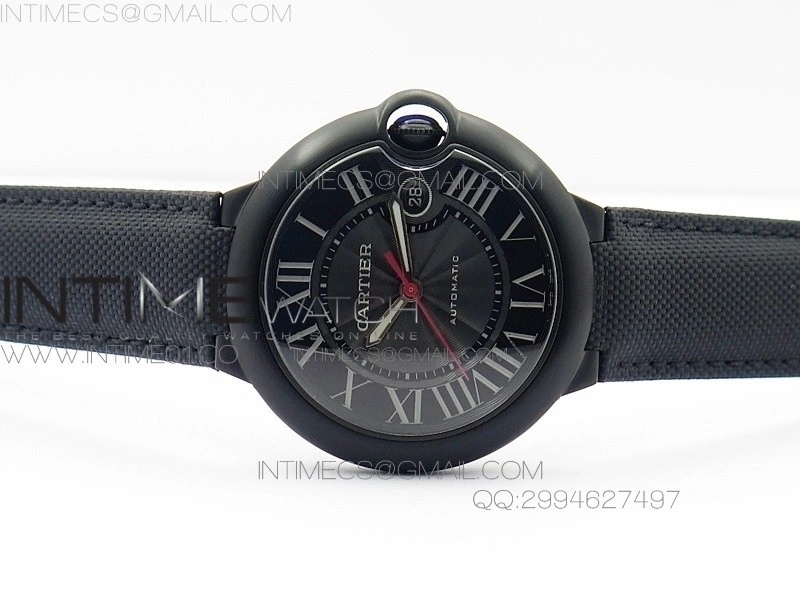 Ballon Bleu 42mm DLC Best Edition Black Dial on Black Nylon Leather Strap A2824