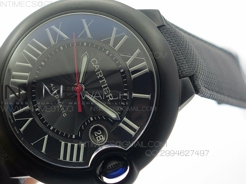Ballon Bleu 42mm DLC Best Edition Black Dial on Black Nylon Leather Strap A2824