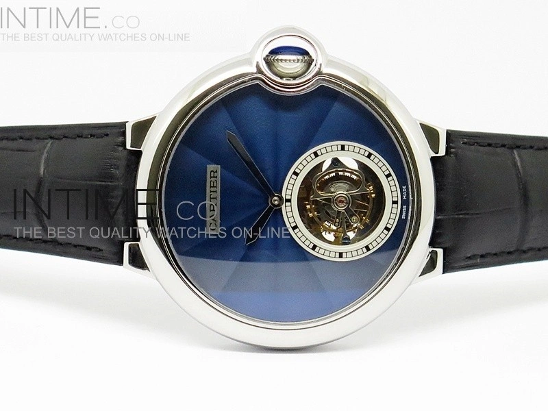 Ballon Bleu Tourbillon SS Blue Textured Dial on Black Leather Strap