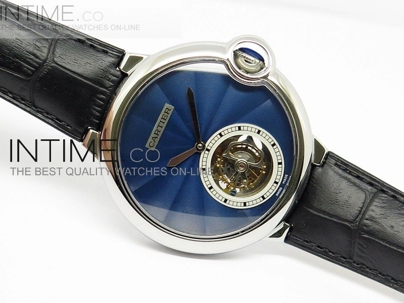 Ballon Bleu Tourbillon SS Blue Textured Dial on Black Leather Strap