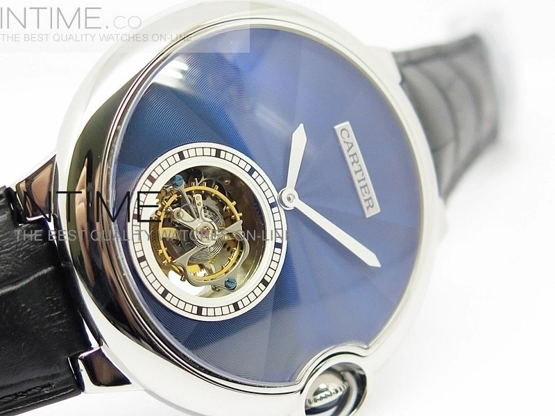 Ballon Bleu Tourbillon SS Blue Textured Dial on Black Leather Strap