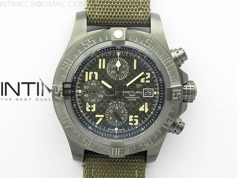 Avenger Bandit Titanium DLC B50 Best Edition Gray Carbon Dial on Green Nylon Strap A7750