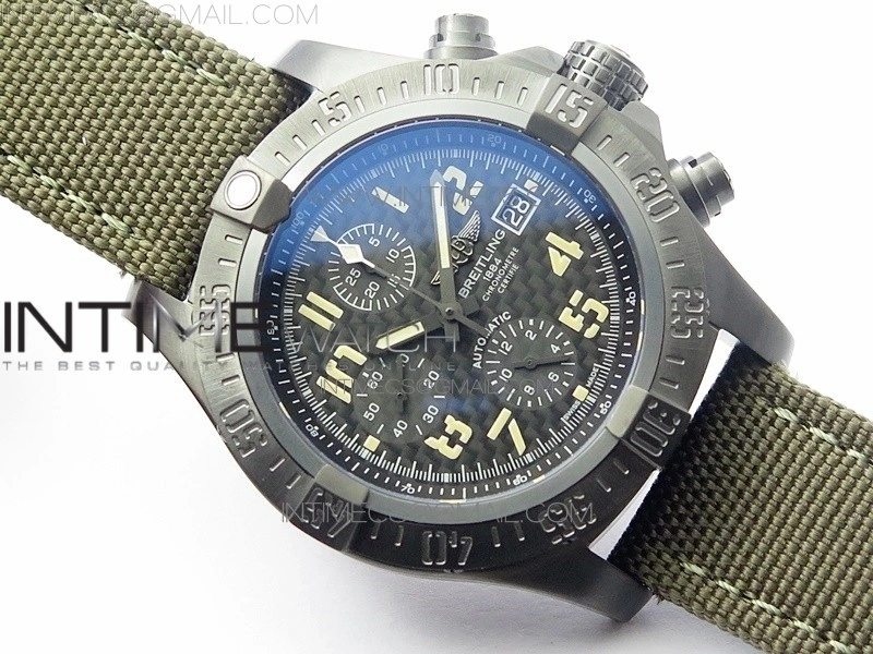 Avenger Bandit Titanium DLC B50 Best Edition Gray Carbon Dial on Green Nylon Strap A7750