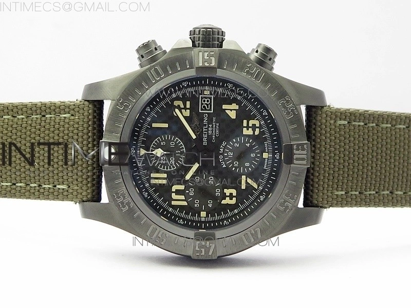 Avenger Bandit Titanium DLC B50 Best Edition Gray Carbon Dial on Green Nylon Strap A7750