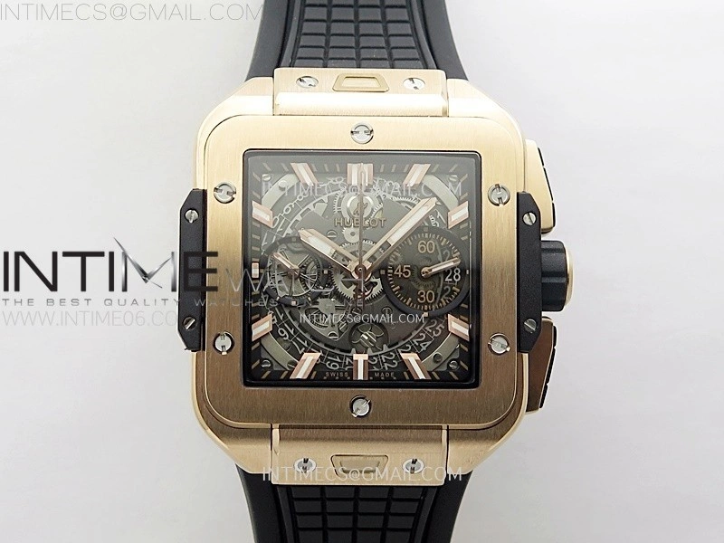 Square Bang Unico 42mm RG BBF 1:1 Best Edition Skeleton Dial on Black Rubber Strap A1280