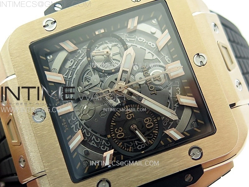 Square Bang Unico 42mm RG BBF 1:1 Best Edition Skeleton Dial on Black Rubber Strap A1280