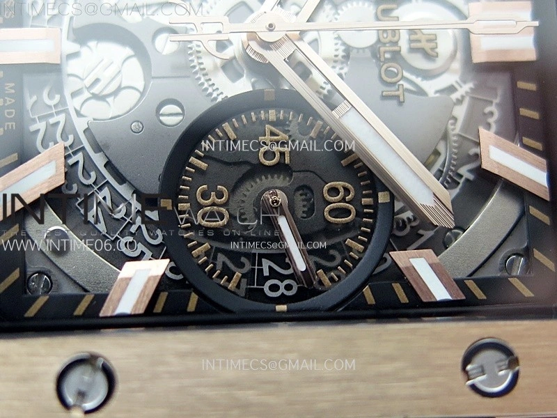Square Bang Unico 42mm RG BBF 1:1 Best Edition Skeleton Dial on Black Rubber Strap A1280
