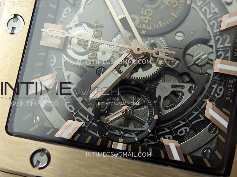 Square Bang Unico 42mm RG BBF 1:1 Best Edition Skeleton Dial on Black Rubber Strap A1280