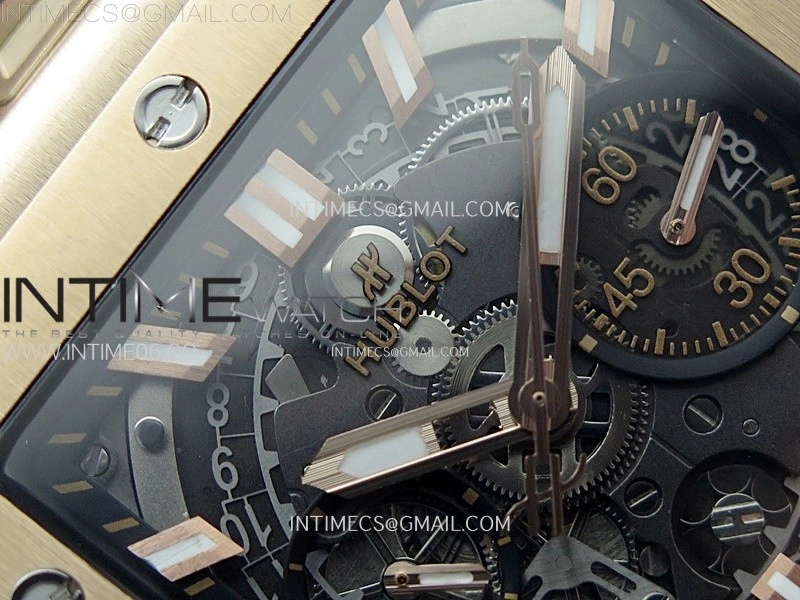 Square Bang Unico 42mm RG BBF 1:1 Best Edition Skeleton Dial on Black Rubber Strap A1280