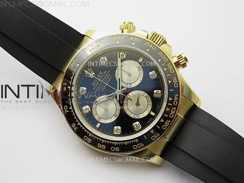 Daytona 126518 904L YG QF Best Edition Black Dial Gold Subdial Diamonds Markers on Oysterflex Strap SA4131