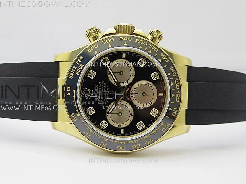 Daytona 126518 904L YG QF Best Edition Black Dial Gold Subdial Diamonds Markers on Oysterflex Strap SA4131