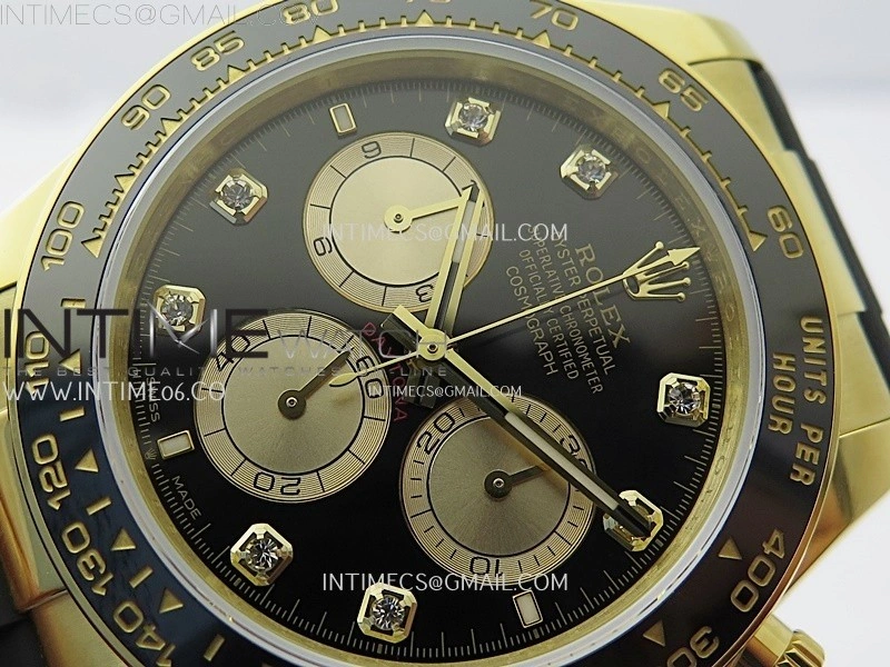 Daytona 126518 904L YG QF Best Edition Black Dial Gold Subdial Diamonds Markers on Oysterflex Strap SA4131