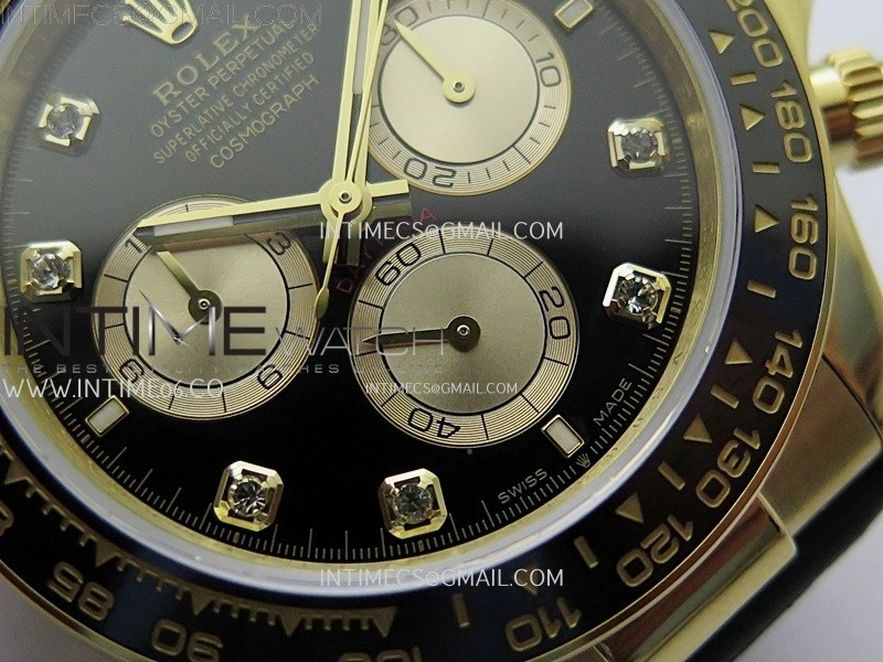 Daytona 126518 904L YG QF Best Edition Black Dial Gold Subdial Diamonds Markers on Oysterflex Strap SA4131