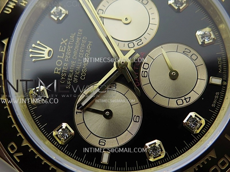 Daytona 126518 904L YG QF Best Edition Black Dial Gold Subdial Diamonds Markers on Oysterflex Strap SA4131