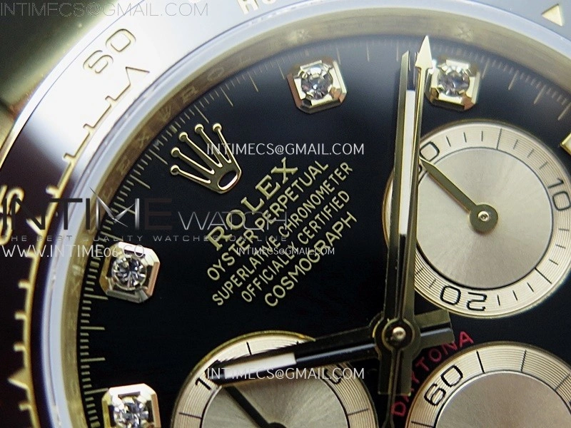 Daytona 126518 904L YG QF Best Edition Black Dial Gold Subdial Diamonds Markers on Oysterflex Strap SA4131