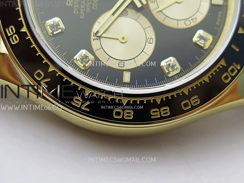 Daytona 126518 904L YG QF Best Edition Black Dial Gold Subdial Diamonds Markers on Oysterflex Strap SA4131