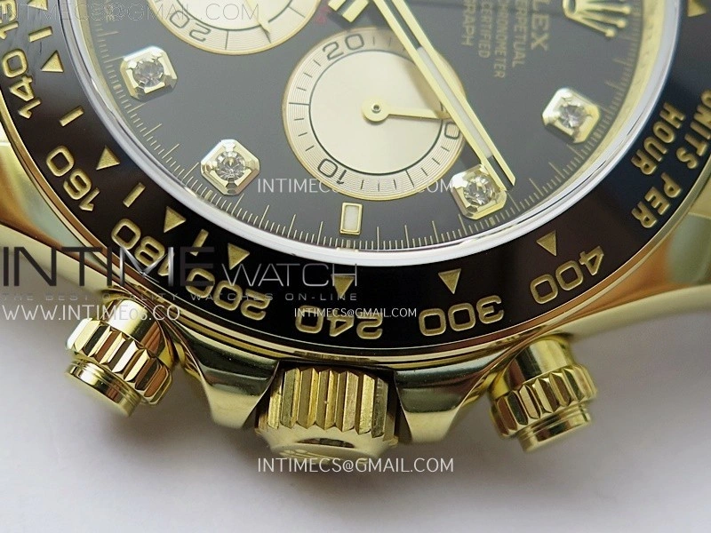 Daytona 126518 904L YG QF Best Edition Black Dial Gold Subdial Diamonds Markers on Oysterflex Strap SA4131