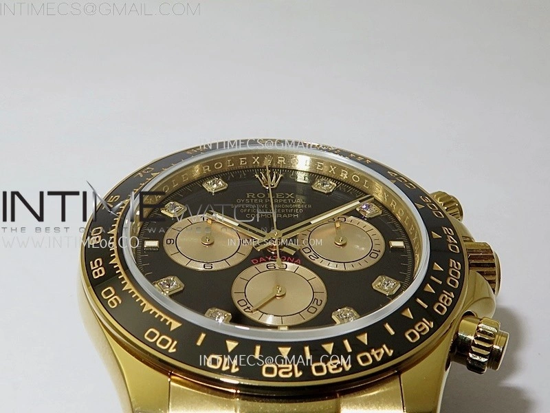 Daytona 126518 904L YG QF Best Edition Black Dial Gold Subdial Diamonds Markers on Oysterflex Strap SA4131