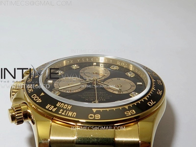 Daytona 126518 904L YG QF Best Edition Black Dial Gold Subdial Diamonds Markers on Oysterflex Strap SA4131