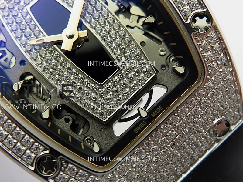 RM07 Full Paved Diamonds SS ZF Best Edition Black Diamond Skeleton Dial On Black Rubber Strap Asian CRMA2 Clone