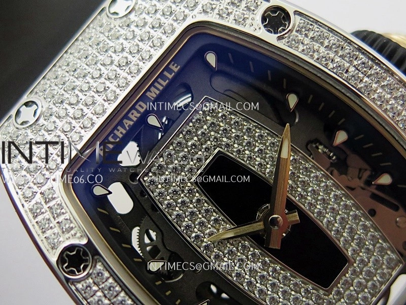 RM07 Full Paved Diamonds SS ZF Best Edition Black Diamond Skeleton Dial On Black Rubber Strap Asian CRMA2 Clone