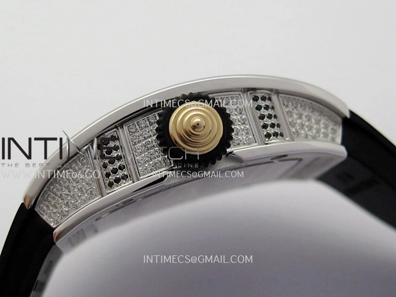 RM07 Full Paved Diamonds SS ZF Best Edition Black Diamond Skeleton Dial On Black Rubber Strap Asian CRMA2 Clone