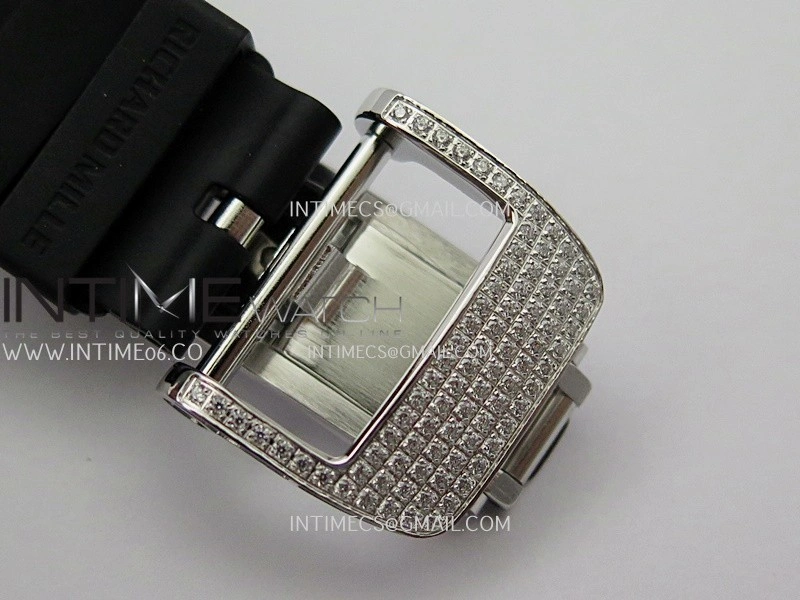 RM07 Full Paved Diamonds SS ZF Best Edition Black Diamond Skeleton Dial On Black Rubber Strap Asian CRMA2 Clone