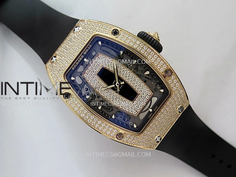 RM07 Full Paved Diamond RG ZF Best Edition Black Diamond Skeleton Dial On Black Rubber Strap Asian CRMA2 Clone