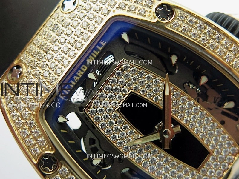 RM07 Full Paved Diamond RG ZF Best Edition Black Diamond Skeleton Dial On Black Rubber Strap Asian CRMA2 Clone