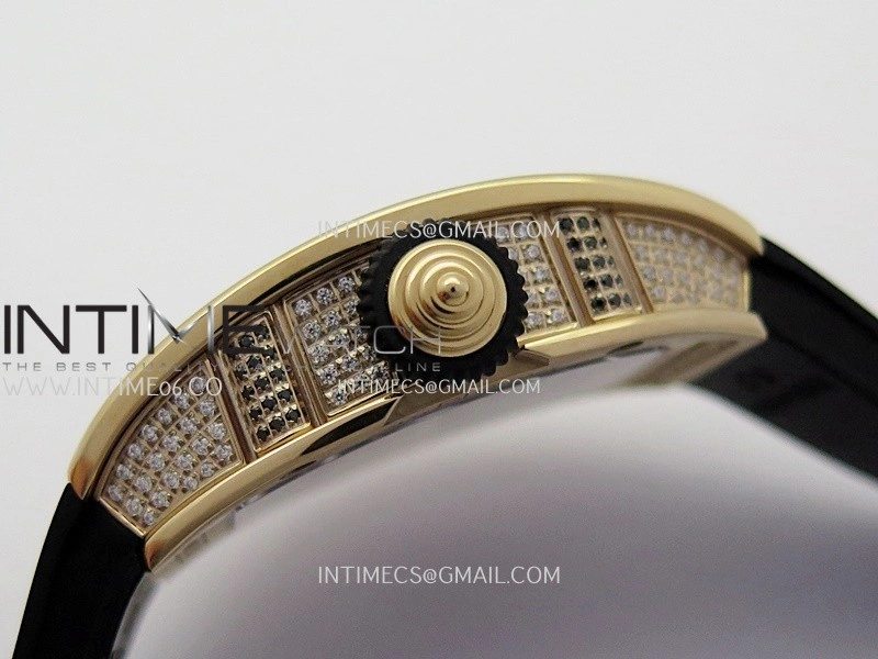 RM07 Full Paved Diamond RG ZF Best Edition Black Diamond Skeleton Dial On Black Rubber Strap Asian CRMA2 Clone