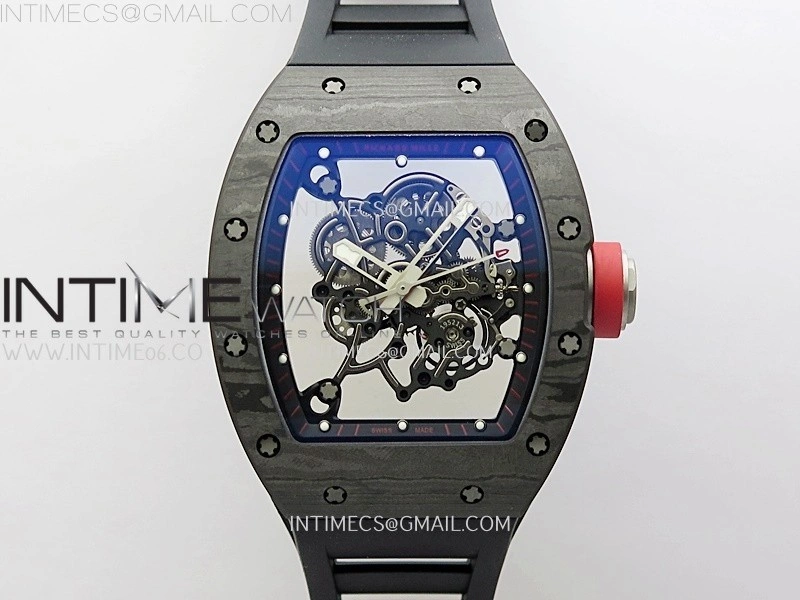 RM055 NTPT Ti APSF 1:1 Best Edition Black Inner Bezel Red Crown on Black Rubber Strap RMUL2 Super Clone