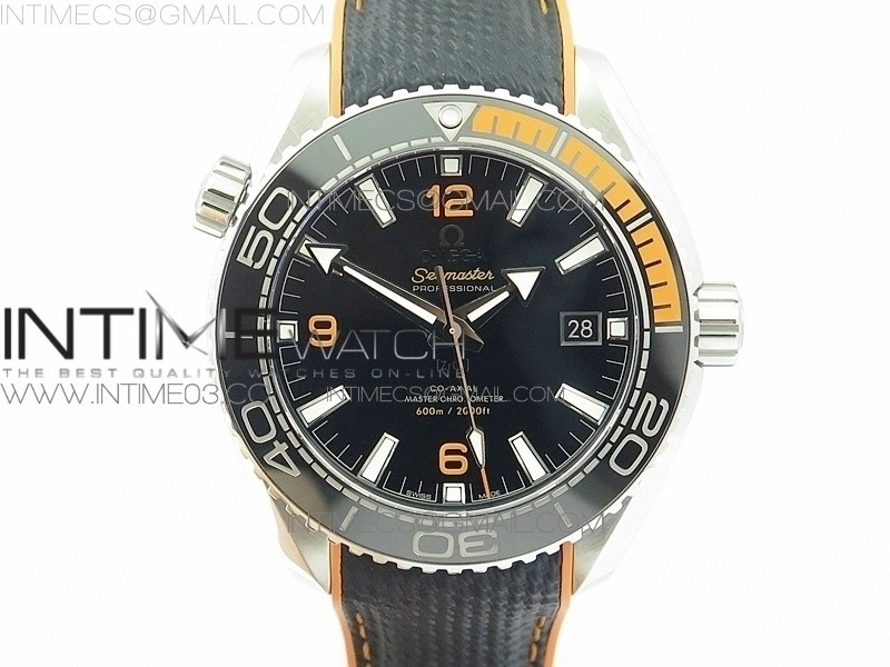 Planet Ocean 43.5mm SS VSF 1:1 Best Edition Black Orange Bezel Black Dial on Black Nylon Strap A8900 Super Clone