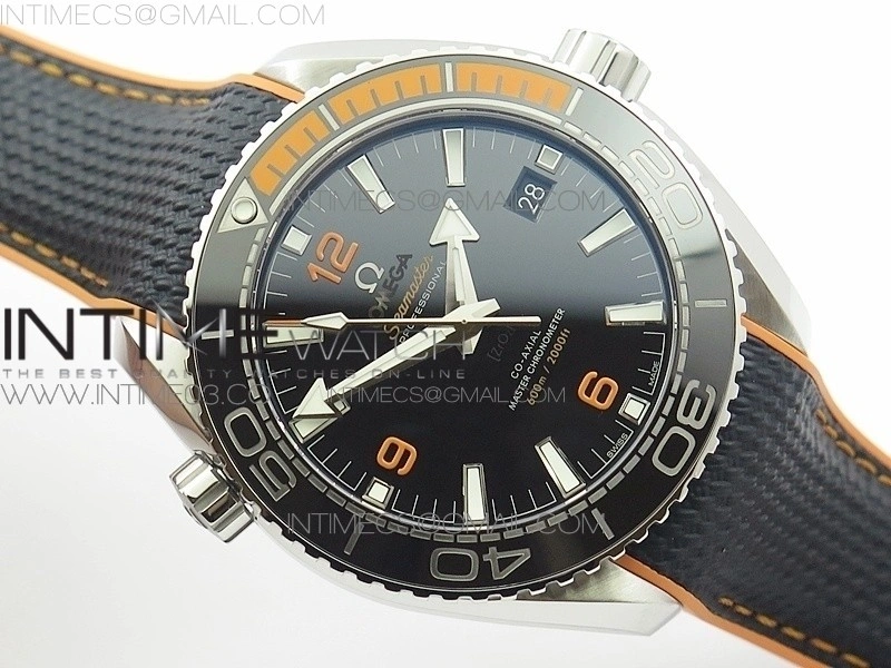 Planet Ocean 43.5mm SS VSF 1:1 Best Edition Black Orange Bezel Black Dial on Black Nylon Strap A8900 Super Clone
