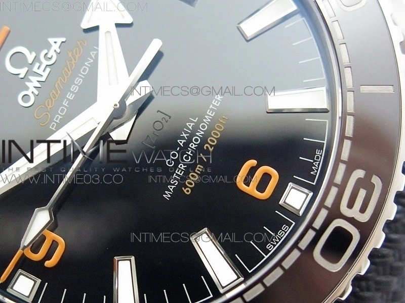 Planet Ocean 43.5mm SS VSF 1:1 Best Edition Black Orange Bezel Black Dial on Black Nylon Strap A8900 Super Clone