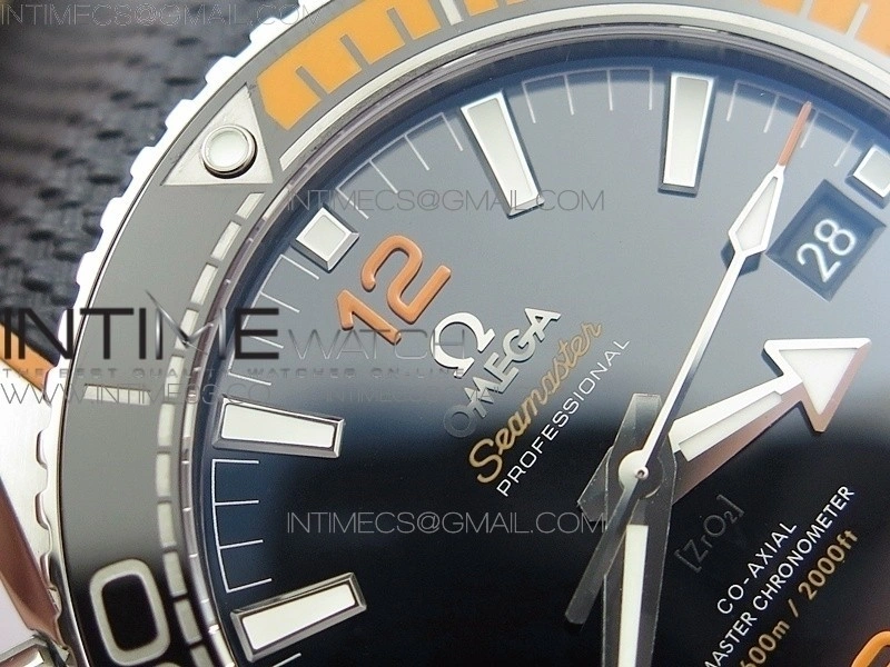 Planet Ocean 43.5mm SS VSF 1:1 Best Edition Black Orange Bezel Black Dial on Black Nylon Strap A8900 Super Clone