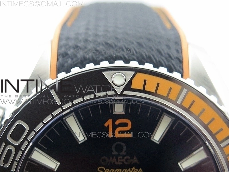 Planet Ocean 43.5mm SS VSF 1:1 Best Edition Black Orange Bezel Black Dial on Black Nylon Strap A8900 Super Clone