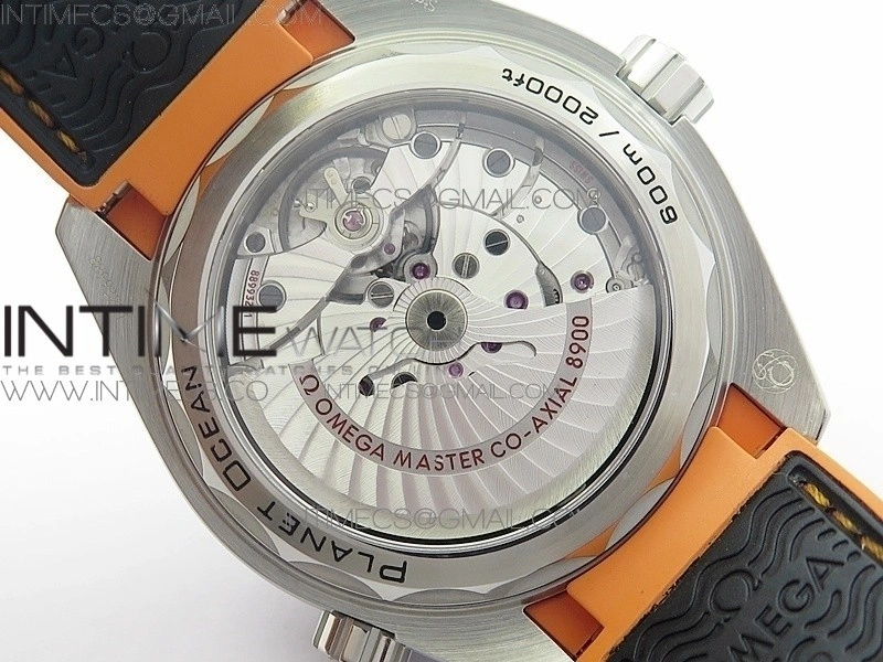Planet Ocean 43.5mm SS VSF 1:1 Best Edition Black Orange Bezel Black Dial on Black Nylon Strap A8900 Super Clone