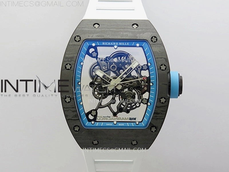 RM055 NTPT APSF 1:1 Best Edition Blue Inner Bezel Blue Crown On White Rubber Strap RMUL2 Super Clone