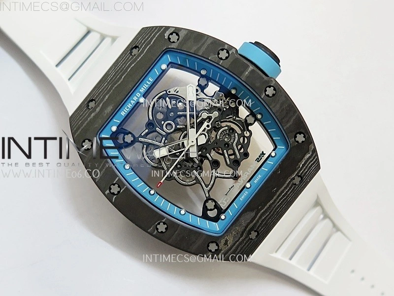 RM055 NTPT APSF 1:1 Best Edition Blue Inner Bezel Blue Crown On White Rubber Strap RMUL2 Super Clone