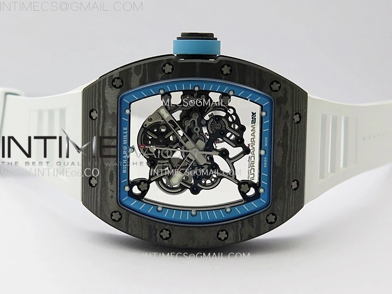 RM055 NTPT APSF 1:1 Best Edition Blue Inner Bezel Blue Crown On White Rubber Strap RMUL2 Super Clone