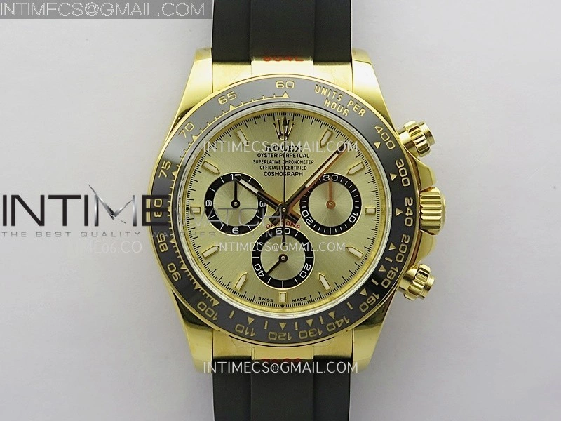 Daytona 126518 904L YG GMF 1:1 Best Edition Gold Dial Gold Black Subdial Stick Marker on Oysterflex Strap SH4131