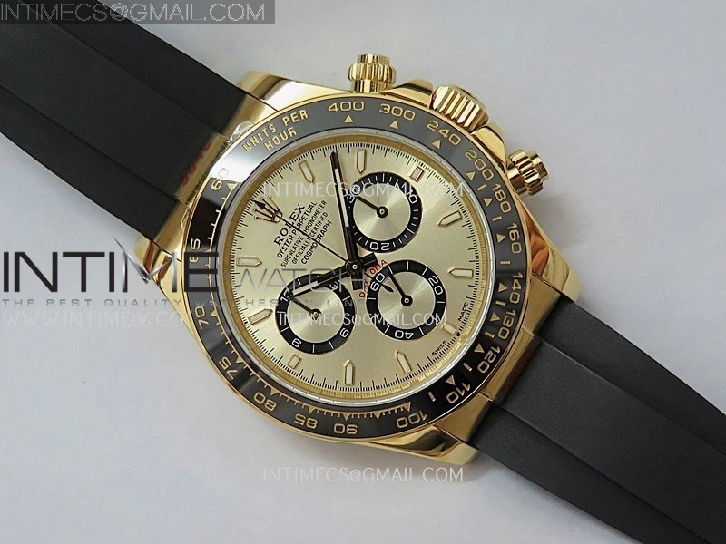 Daytona 126518 904L YG GMF 1:1 Best Edition Gold Dial Gold Black Subdial Stick Marker on Oysterflex Strap SH4131