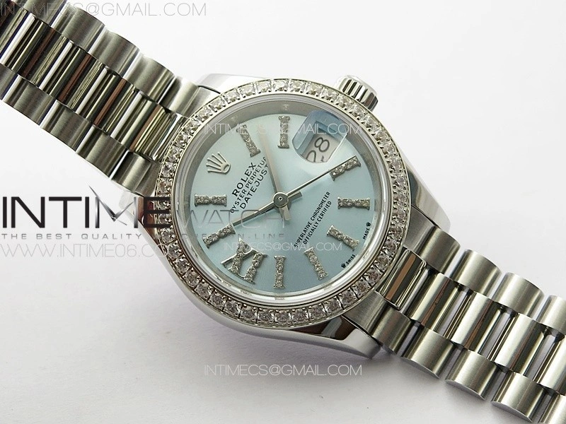 Datejust 28mm 279179 SS Crystals APSF Best Edition Ice Blue Dial Sticks Crystals Markers on SS President Bracelet NH05