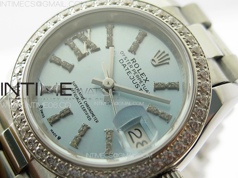 Datejust 28mm 279179 SS Crystals APSF Best Edition Ice Blue Dial Sticks Crystals Markers on SS President Bracelet NH05