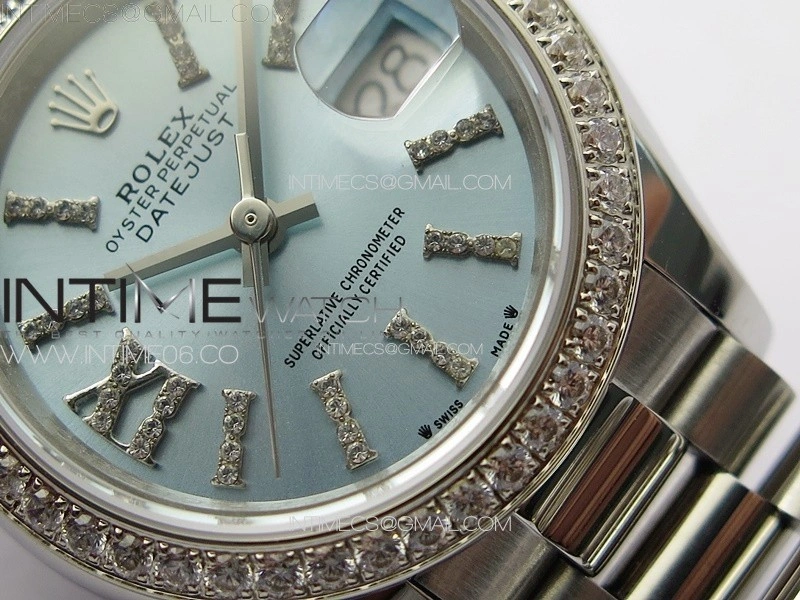 Datejust 28mm 279179 SS Crystals APSF Best Edition Ice Blue Dial Sticks Crystals Markers on SS President Bracelet NH05