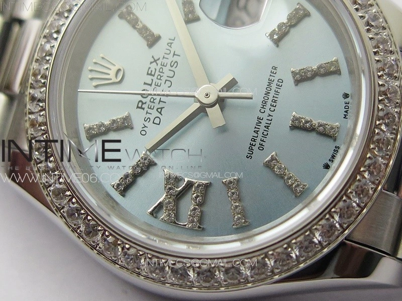 Datejust 28mm 279179 SS Crystals APSF Best Edition Ice Blue Dial Sticks Crystals Markers on SS President Bracelet NH05
