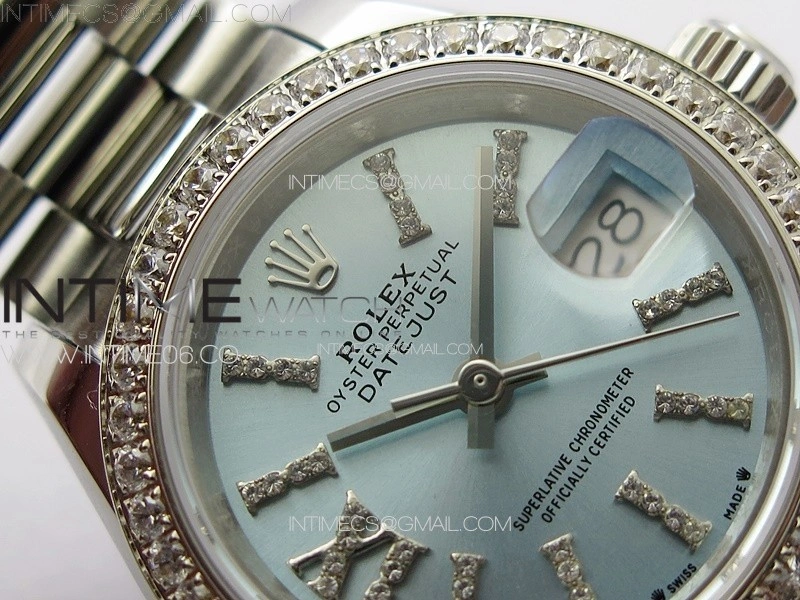 Datejust 28mm 279179 SS Crystals APSF Best Edition Ice Blue Dial Sticks Crystals Markers on SS President Bracelet NH05